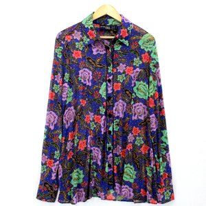 ATTITUDES by Renee Shirt Womens Multicolor Button Down Floral Pattern Collared M